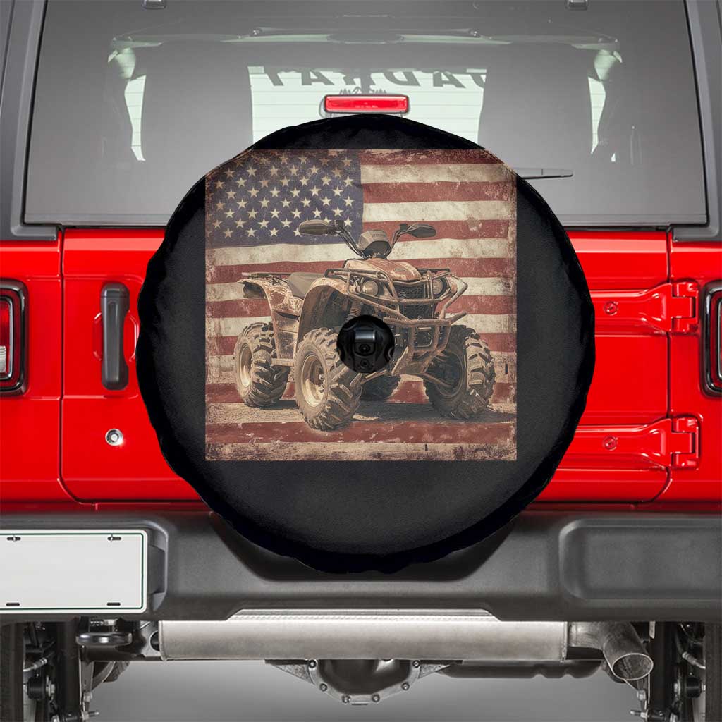 American Flag Quad 4 Wheeler Spare Tire Cover Vintage Retro Cool ATV Quadrider Off Road Clothing - Wonder Print Shop