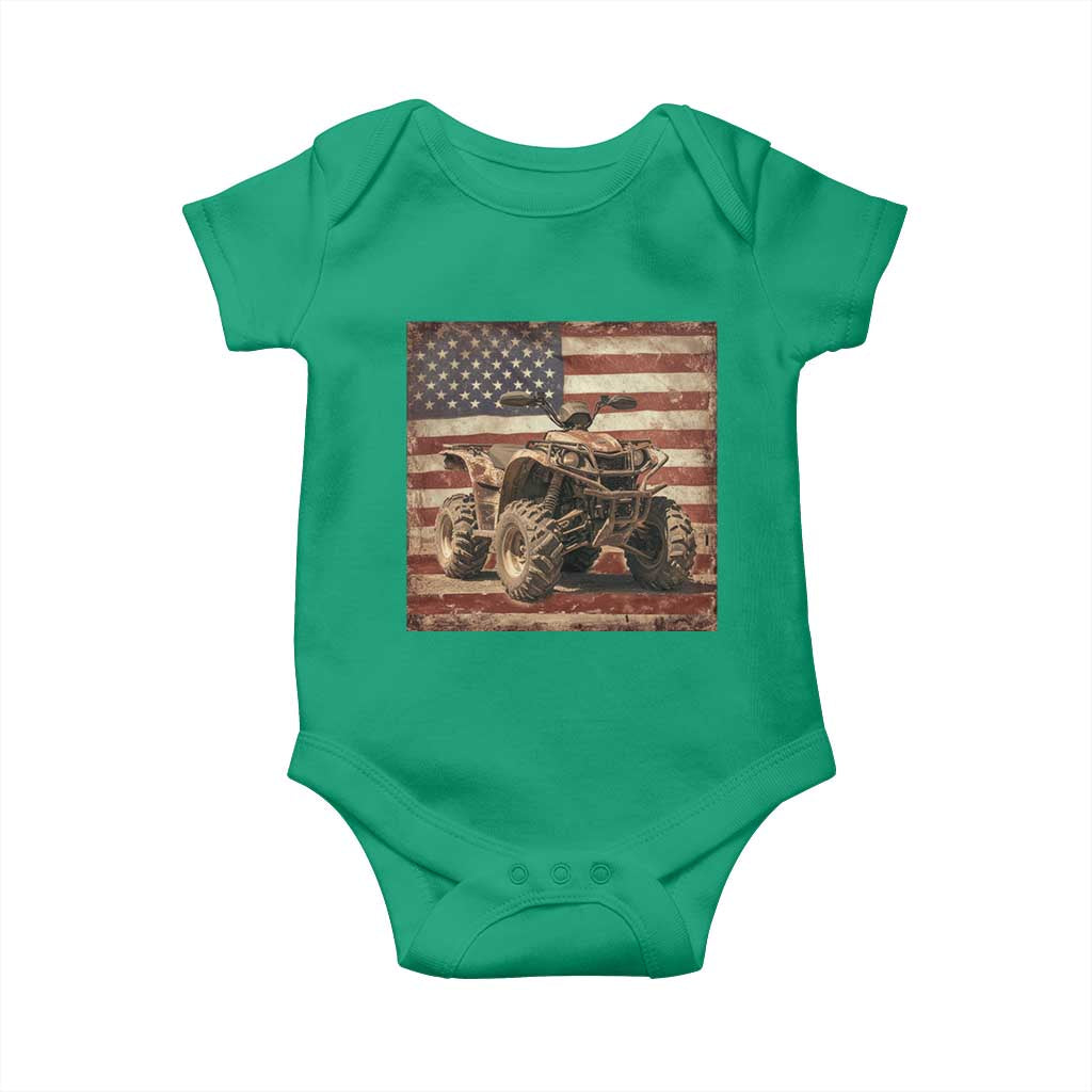 American Flag Quad 4 Wheeler Baby Onesie Vintage Retro Cool ATV Quadrider Off Road Clothing - Wonder Print Shop