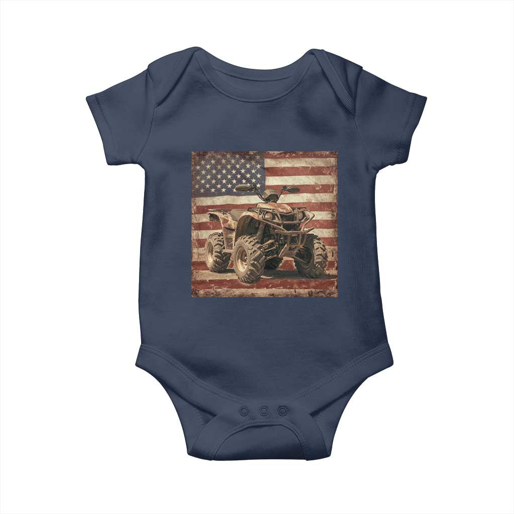 American Flag Quad 4 Wheeler Baby Onesie Vintage Retro Cool ATV Quadrider Off Road Clothing - Wonder Print Shop