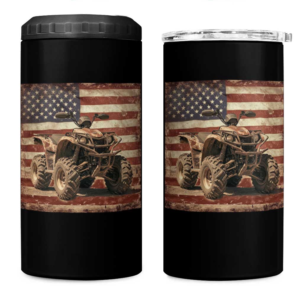 American Flag Quad 4 Wheeler 4 in 1 Can Cooler Tumbler Vintage Retro Cool ATV Quadrider Off Road Clothing - Wonder Print Shop
