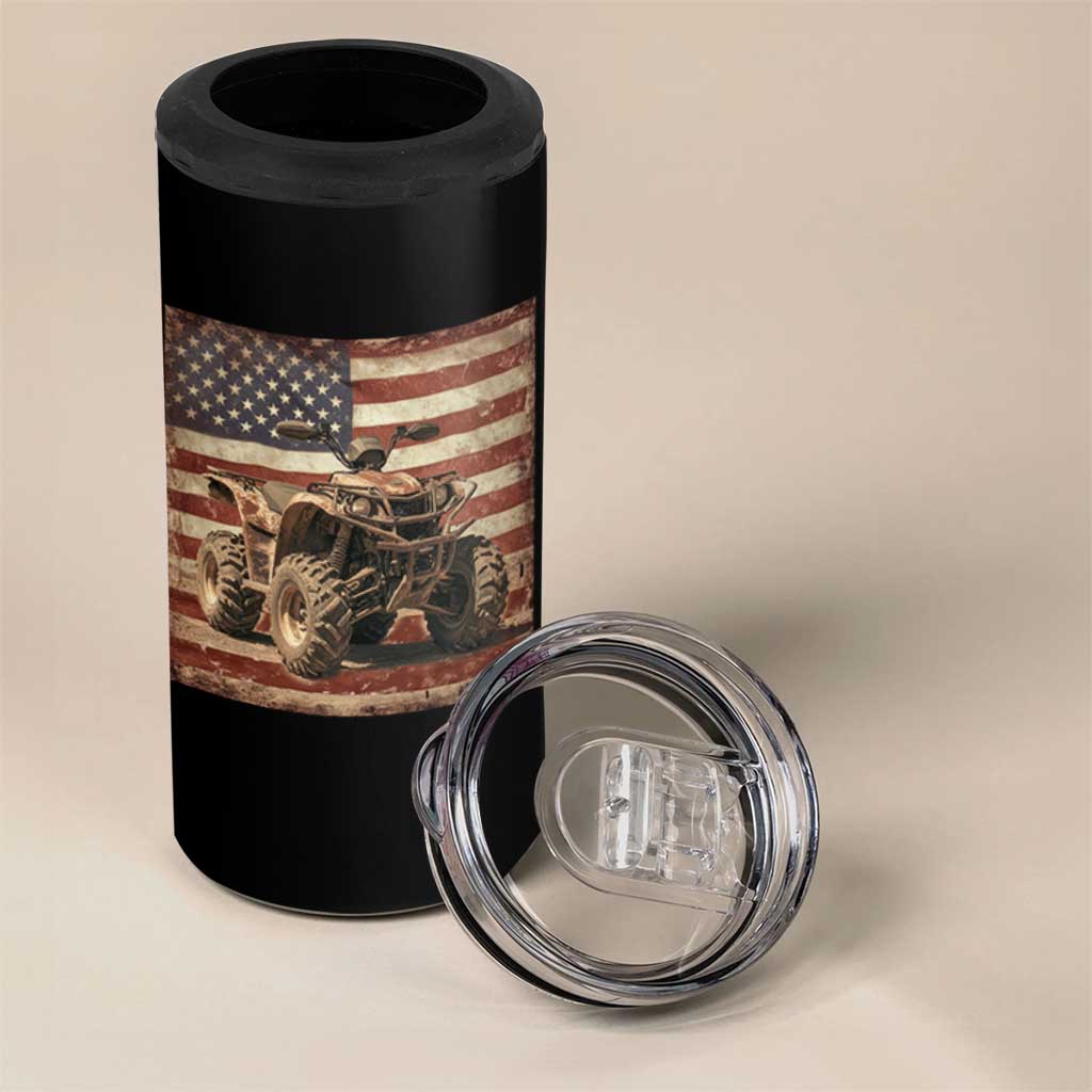 American Flag Quad 4 Wheeler 4 in 1 Can Cooler Tumbler Vintage Retro Cool ATV Quadrider Off Road Clothing - Wonder Print Shop