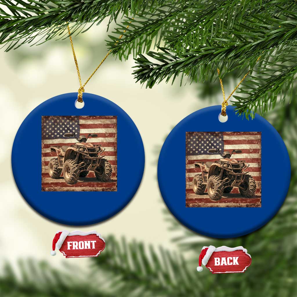 American Flag Quad 4 Wheeler Ceramic Ornament Vintage Retro Cool ATV Quadrider Off Road Clothing - Wonder Print Shop