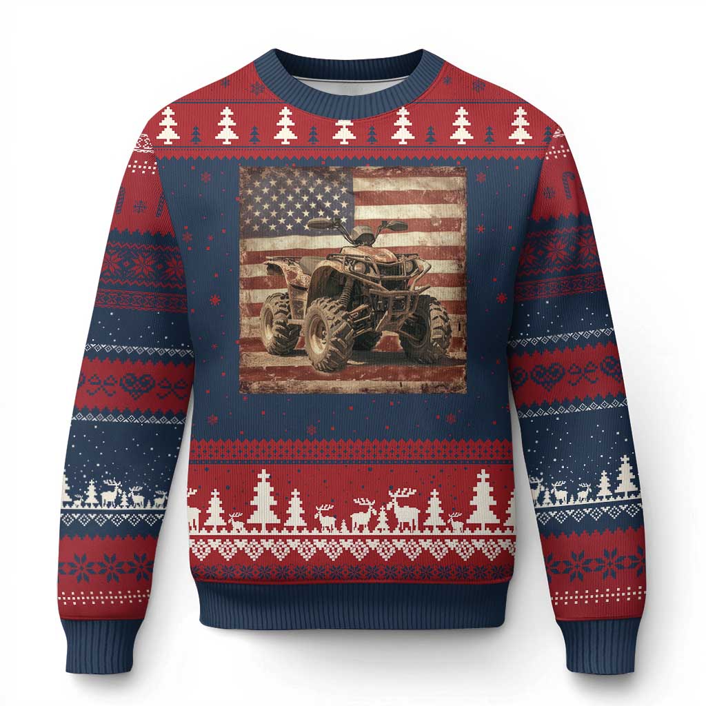 American Flag Quad 4 Wheeler Ugly Christmas Sweater Vintage Retro Cool ATV Quadrider Off Road Clothing - Wonder Print Shop