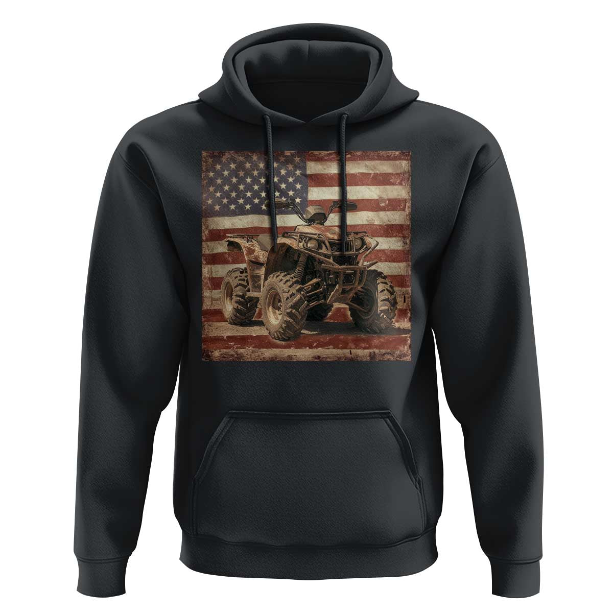 American Flag Quad 4 Wheeler Hoodie Vintage Retro Cool ATV Quadrider Off Road Clothing - Wonder Print Shop