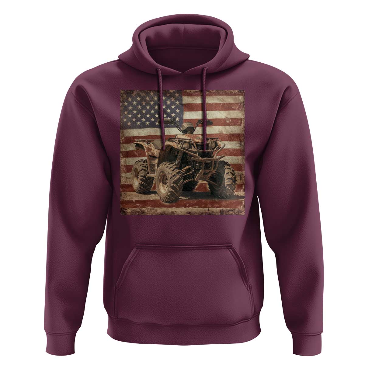 American Flag Quad 4 Wheeler Hoodie Vintage Retro Cool ATV Quadrider Off Road Clothing - Wonder Print Shop