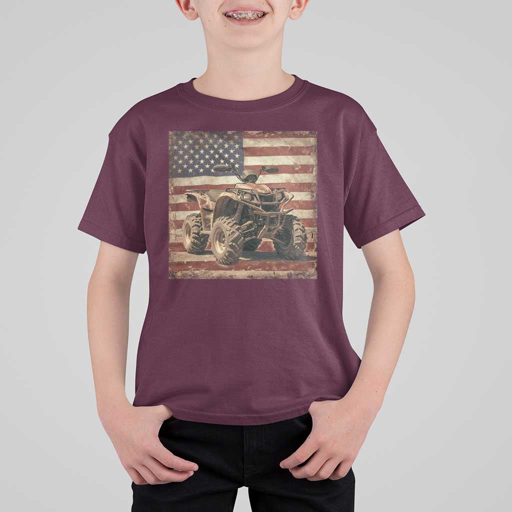 American Flag Quad 4 Wheeler T Shirt For Kid Vintage Retro Cool ATV Quadrider Off Road Clothing - Wonder Print Shop