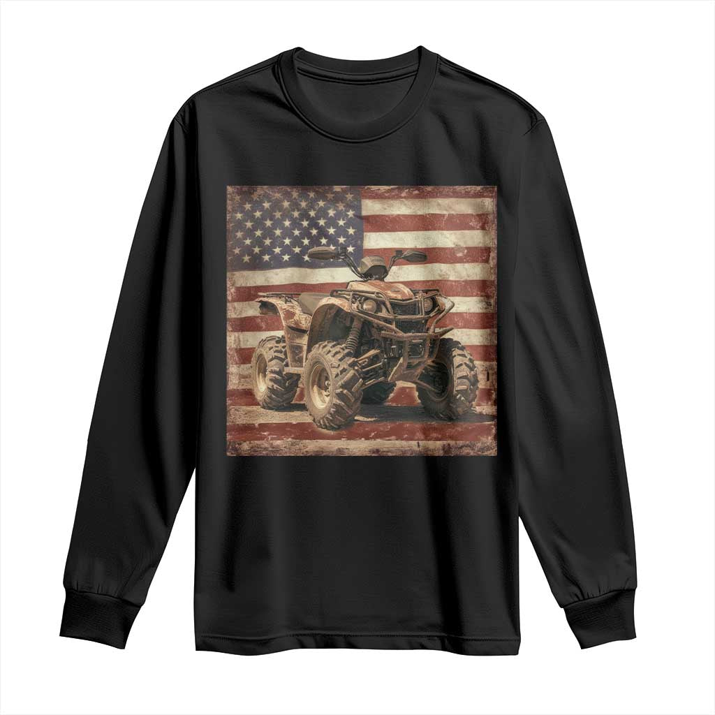 American Flag Quad 4 Wheeler Long Sleeve Shirt Vintage Retro Cool ATV Quadrider Off Road Clothing - Wonder Print Shop