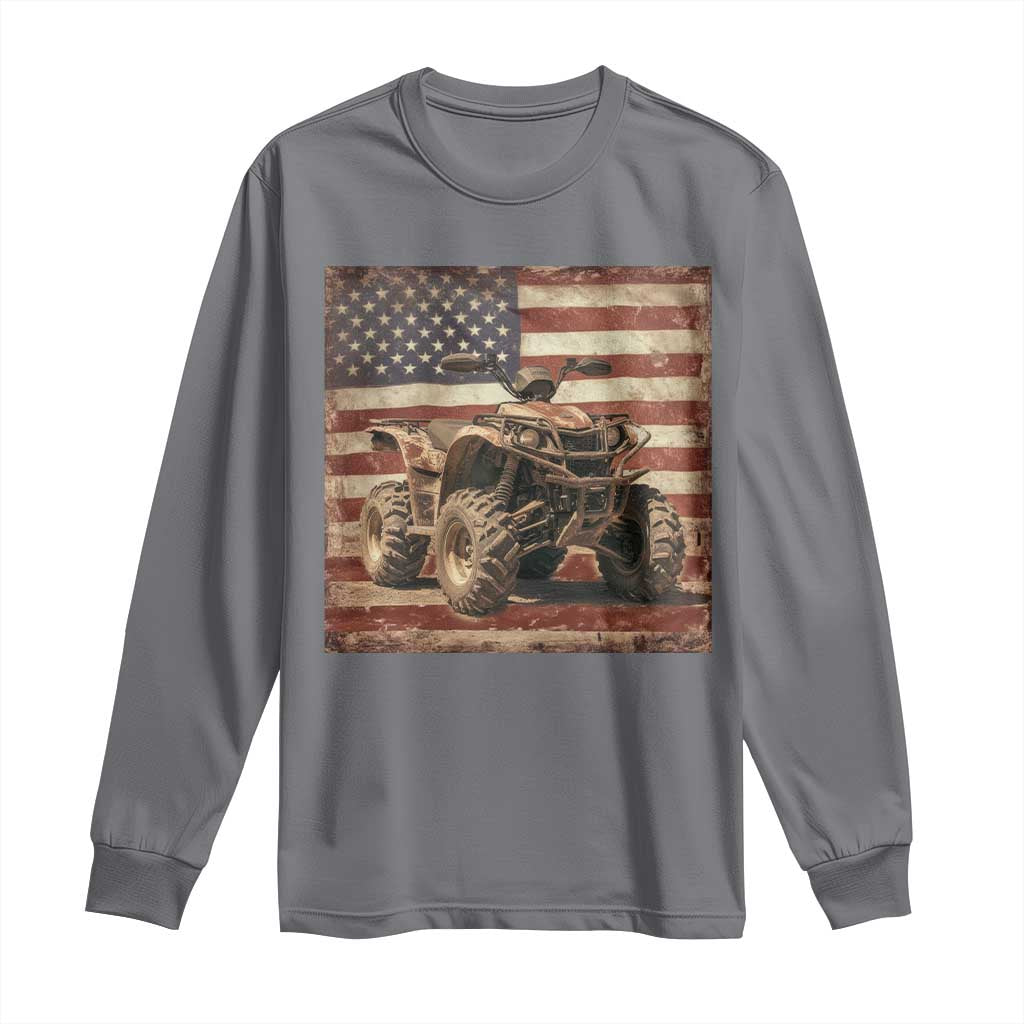 American Flag Quad 4 Wheeler Long Sleeve Shirt Vintage Retro Cool ATV Quadrider Off Road Clothing - Wonder Print Shop