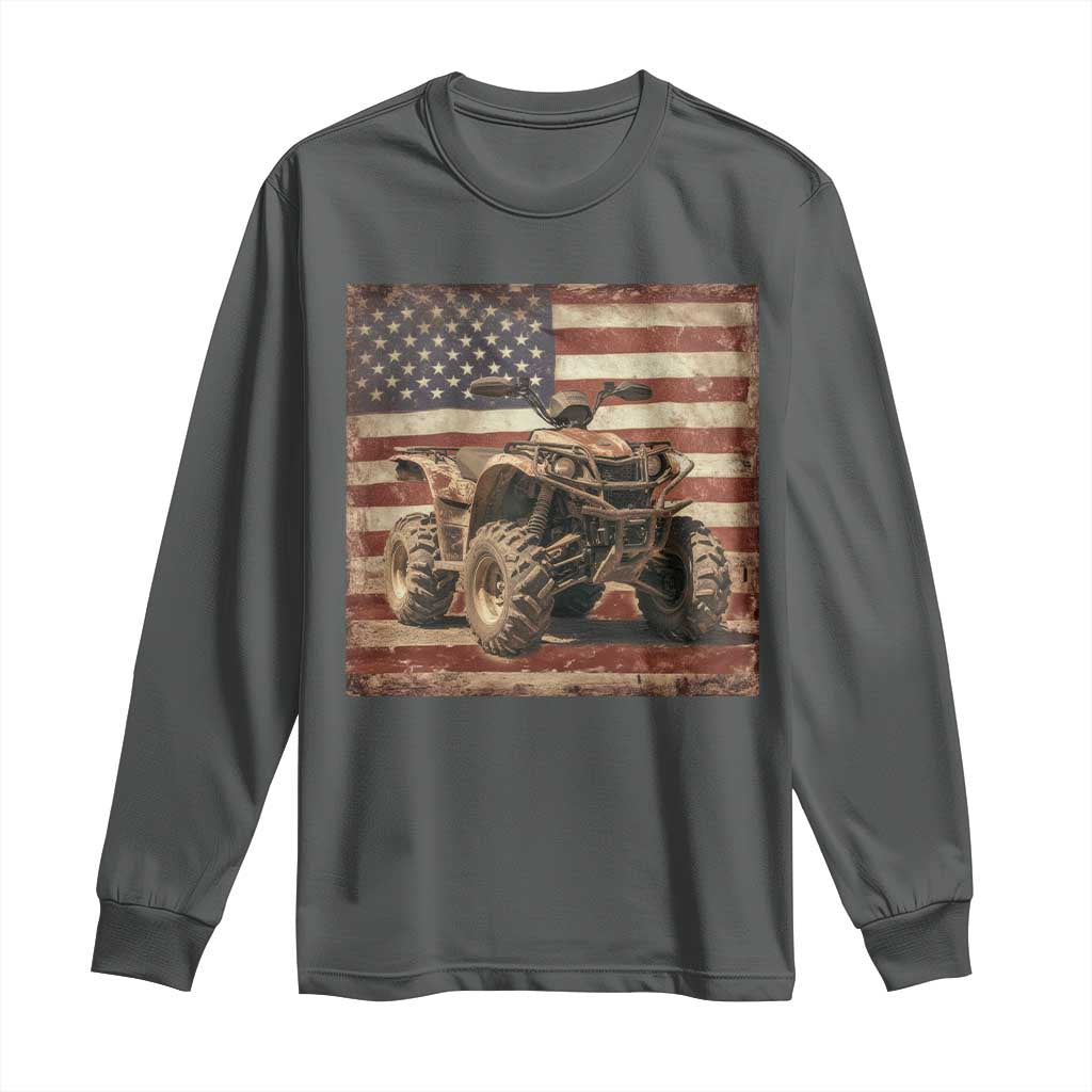 American Flag Quad 4 Wheeler Long Sleeve Shirt Vintage Retro Cool ATV Quadrider Off Road Clothing - Wonder Print Shop
