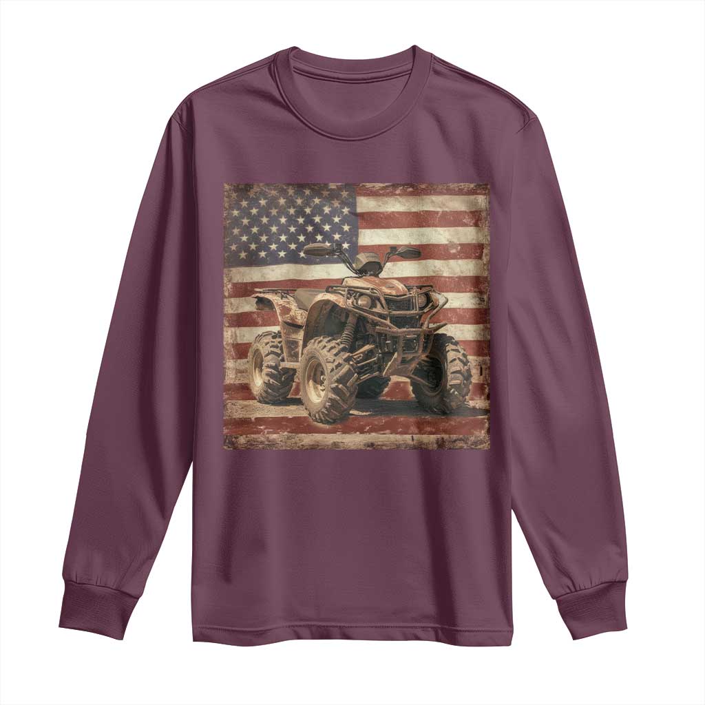 American Flag Quad 4 Wheeler Long Sleeve Shirt Vintage Retro Cool ATV Quadrider Off Road Clothing - Wonder Print Shop