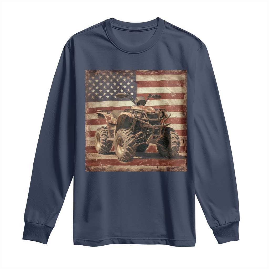 American Flag Quad 4 Wheeler Long Sleeve Shirt Vintage Retro Cool ATV Quadrider Off Road Clothing - Wonder Print Shop
