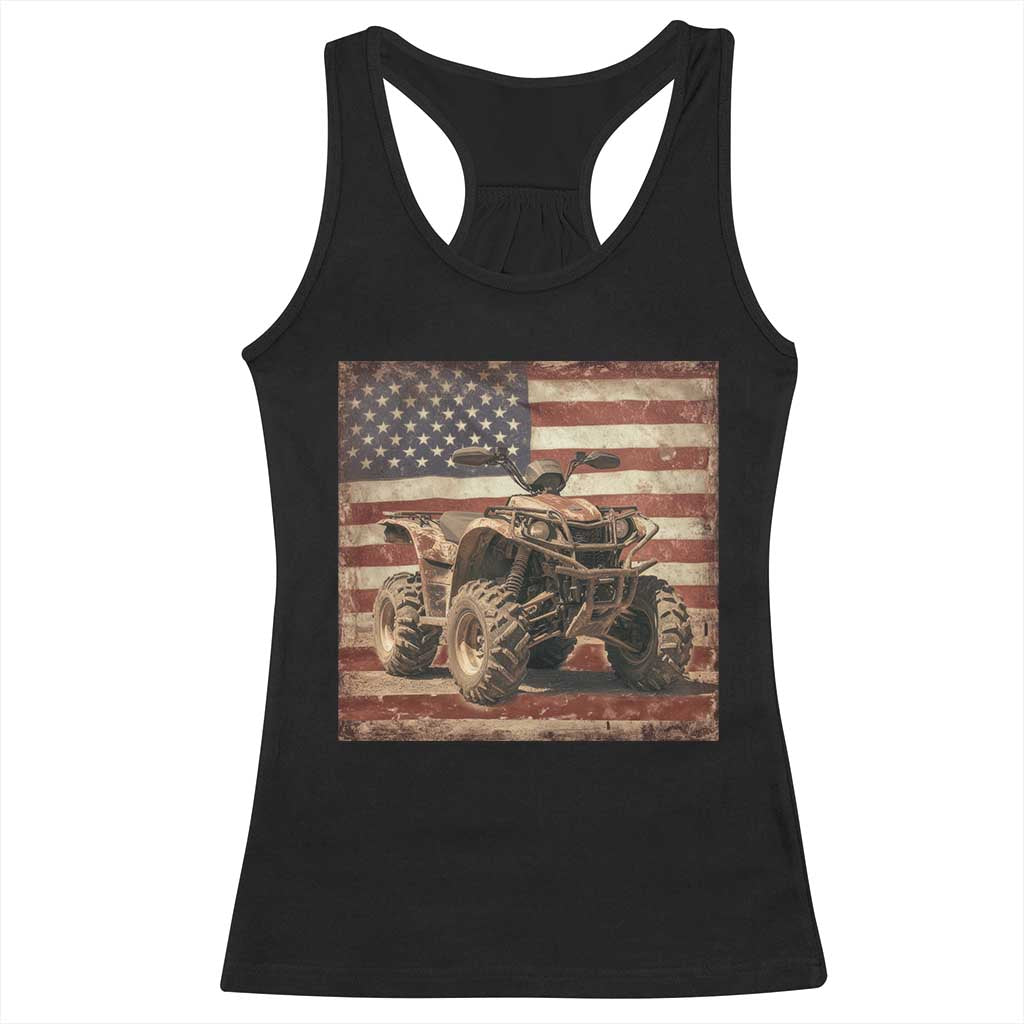 American Flag Quad 4 Wheeler Racerback Tank Top Vintage Retro Cool ATV Quadrider Off Road Clothing - Wonder Print Shop