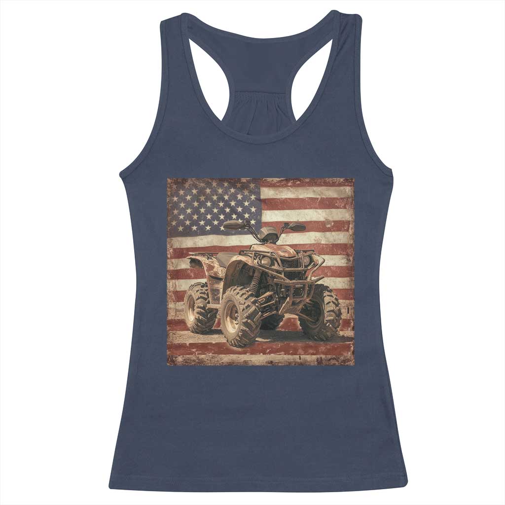 American Flag Quad 4 Wheeler Racerback Tank Top Vintage Retro Cool ATV Quadrider Off Road Clothing - Wonder Print Shop