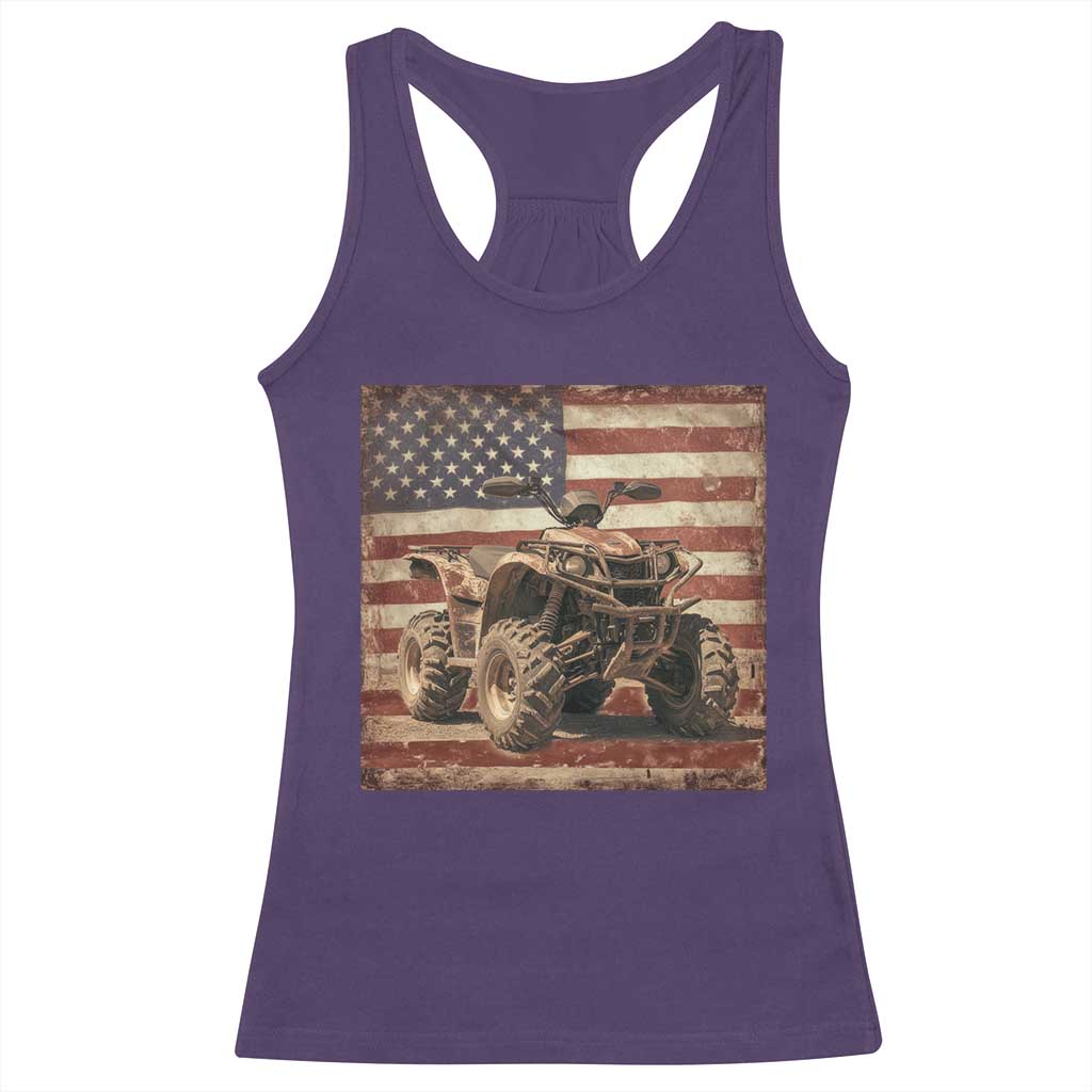 American Flag Quad 4 Wheeler Racerback Tank Top Vintage Retro Cool ATV Quadrider Off Road Clothing - Wonder Print Shop