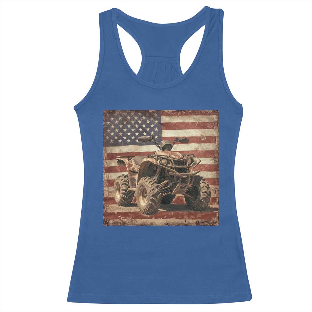 American Flag Quad 4 Wheeler Racerback Tank Top Vintage Retro Cool ATV Quadrider Off Road Clothing - Wonder Print Shop