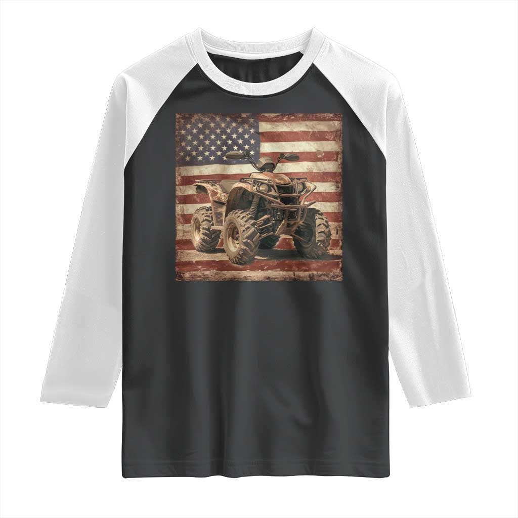 American Flag Quad 4 Wheeler Raglan Shirt Vintage Retro Cool ATV Quadrider Off Road Clothing - Wonder Print Shop
