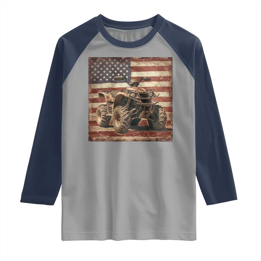 American Flag Quad 4 Wheeler Raglan Shirt Vintage Retro Cool ATV Quadrider Off Road Clothing - Wonder Print Shop