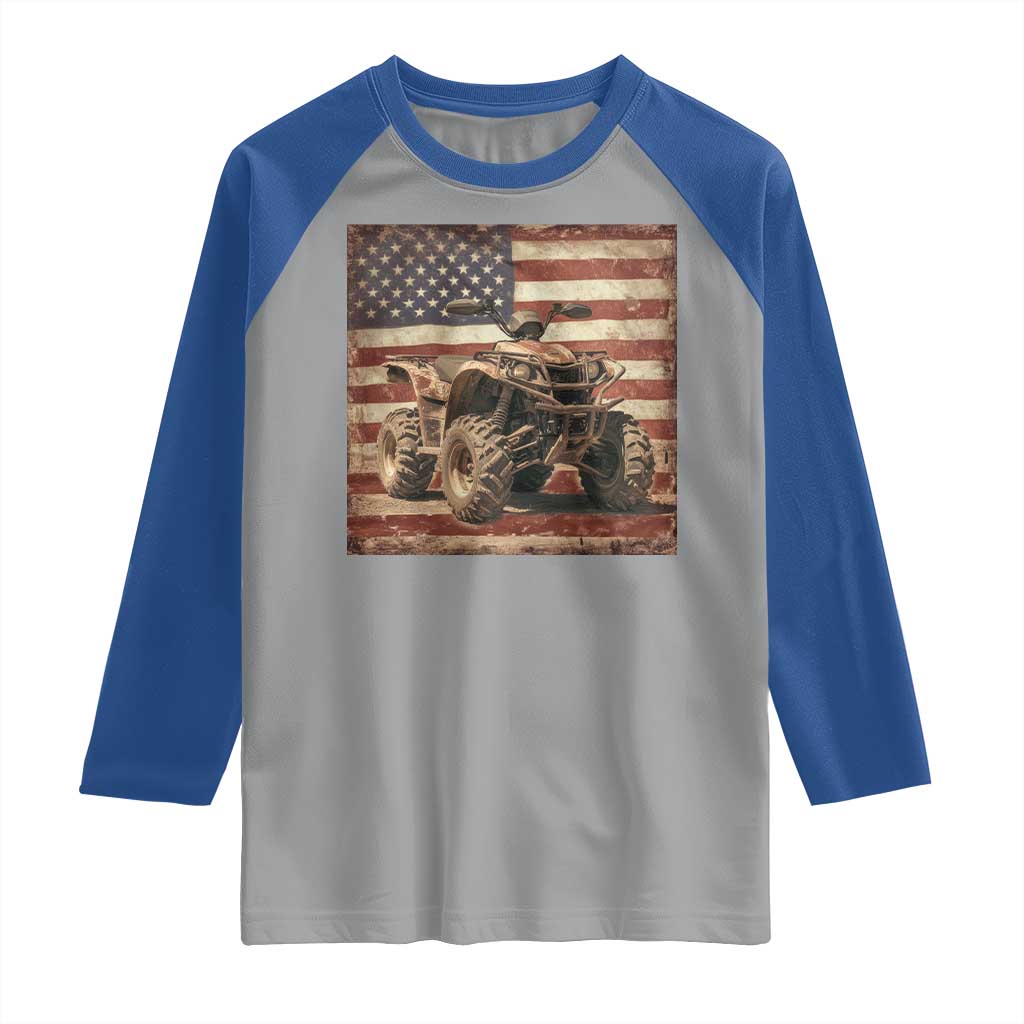 American Flag Quad 4 Wheeler Raglan Shirt Vintage Retro Cool ATV Quadrider Off Road Clothing - Wonder Print Shop