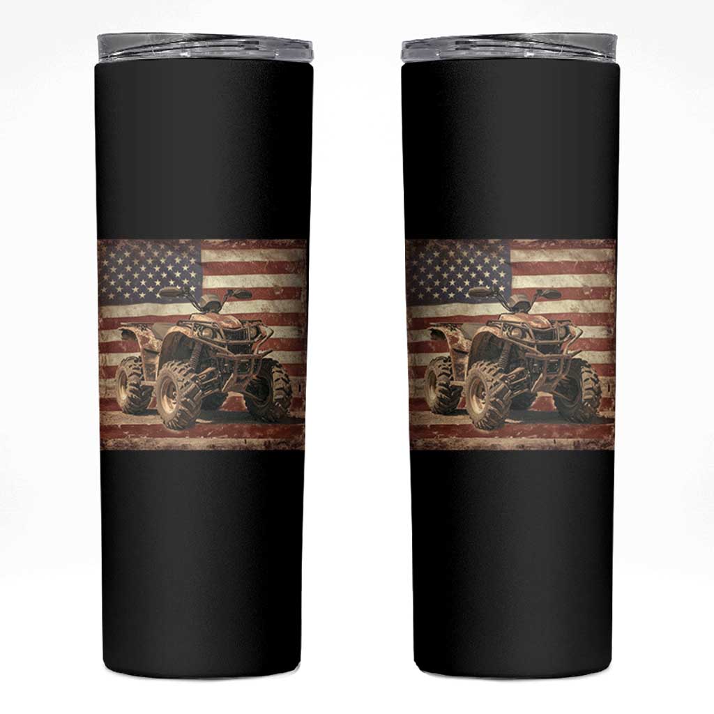 American Flag Quad 4 Wheeler Skinny Tumbler Vintage Retro Cool ATV Quadrider Off Road Clothing - Wonder Print Shop