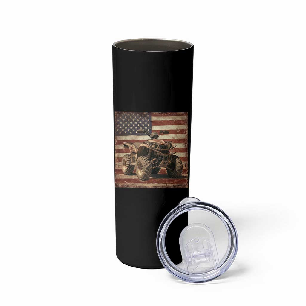 American Flag Quad 4 Wheeler Skinny Tumbler Vintage Retro Cool ATV Quadrider Off Road Clothing - Wonder Print Shop