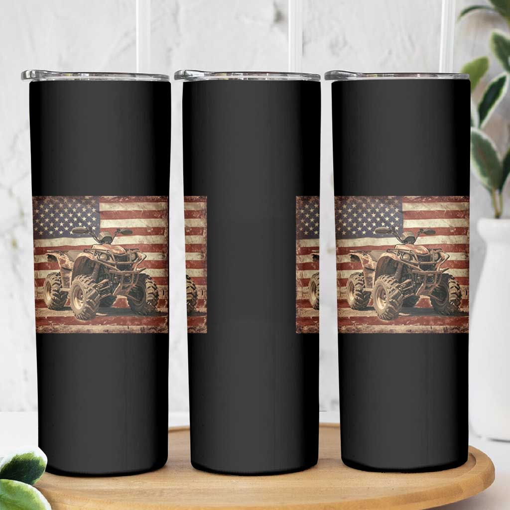 American Flag Quad 4 Wheeler Skinny Tumbler Vintage Retro Cool ATV Quadrider Off Road Clothing - Wonder Print Shop