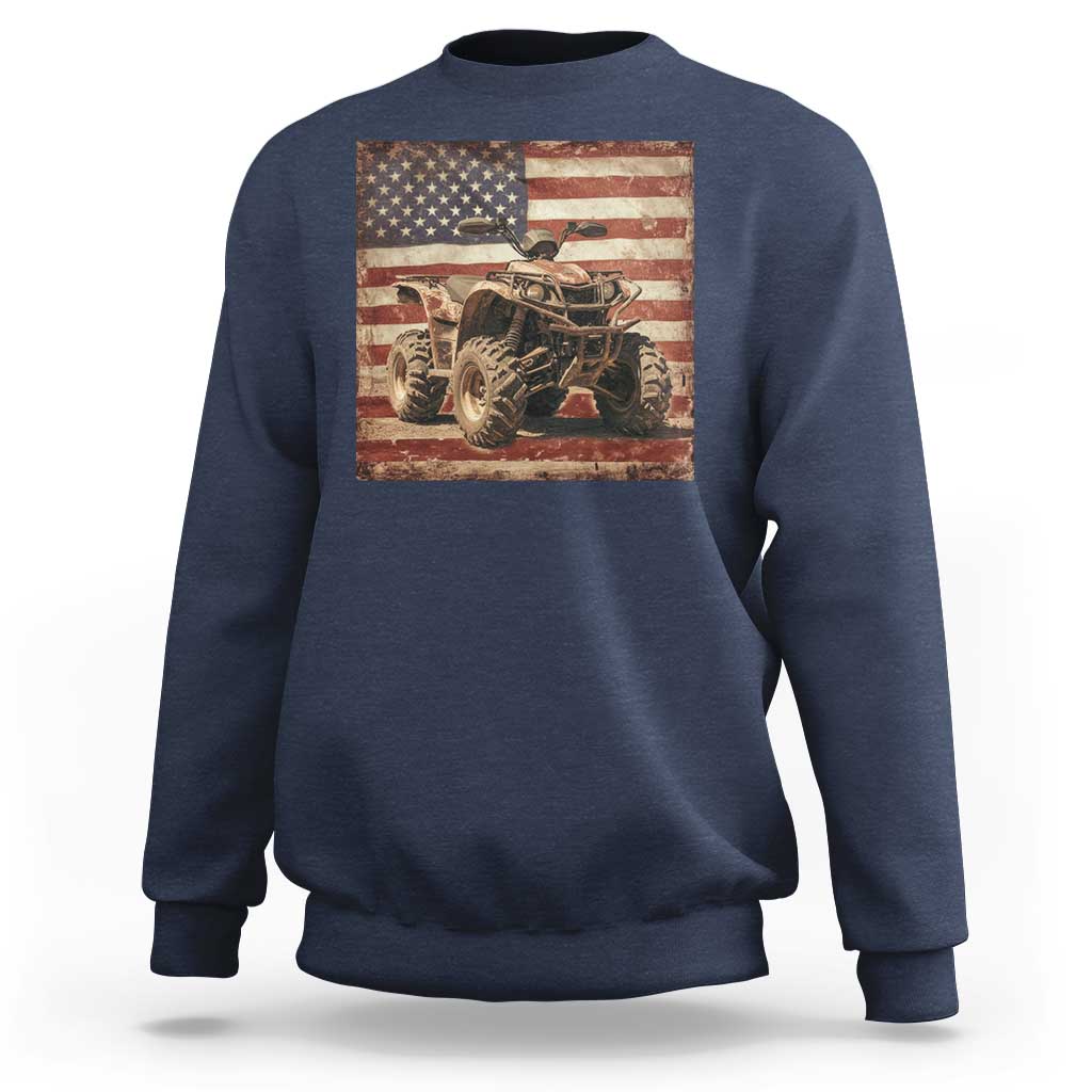 American Flag Quad 4 Wheeler Sweatshirt Vintage Retro Cool ATV Quadrider Off Road Clothing - Wonder Print Shop