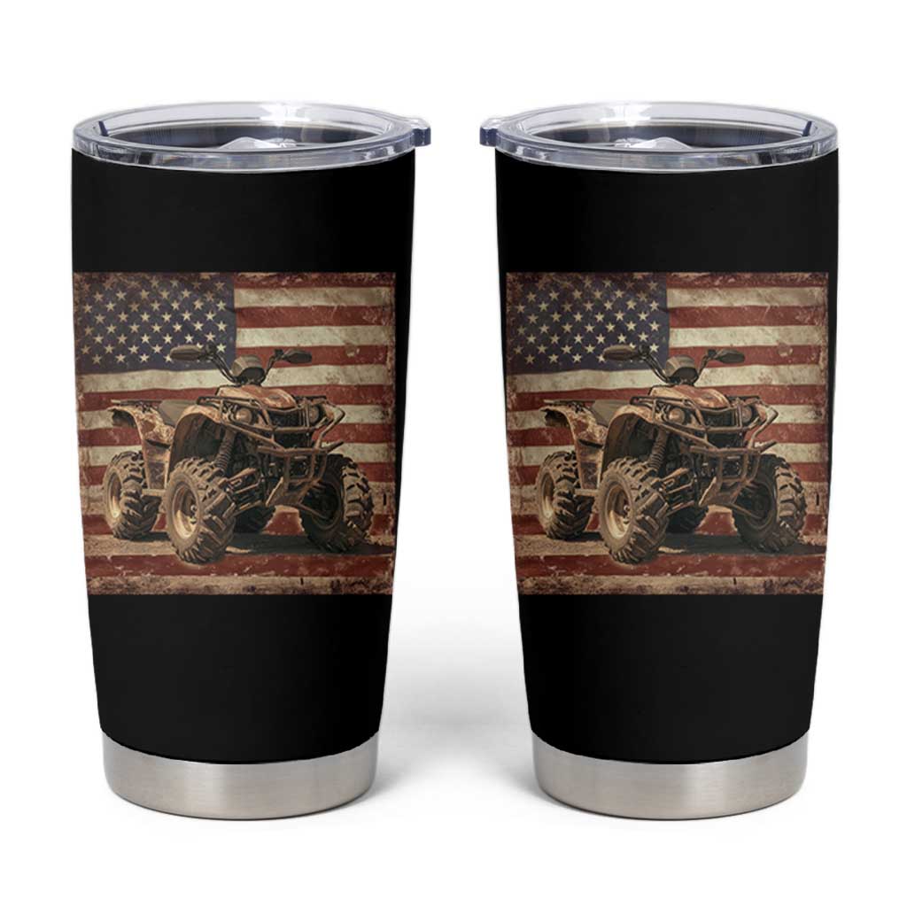 American Flag Quad 4 Wheeler Tumbler Cup Vintage Retro Cool ATV Quadrider Off Road Clothing - Wonder Print Shop