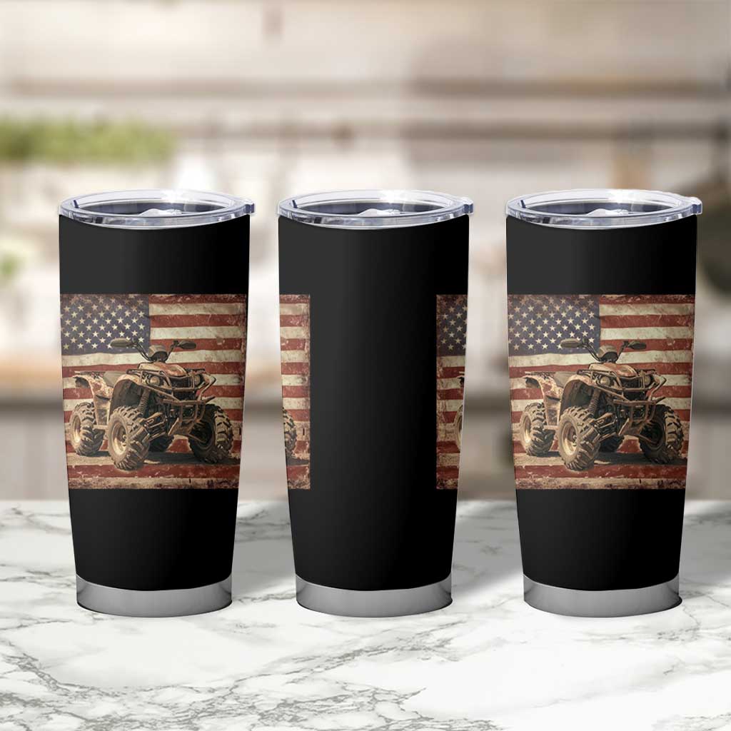 American Flag Quad 4 Wheeler Tumbler Cup Vintage Retro Cool ATV Quadrider Off Road Clothing - Wonder Print Shop