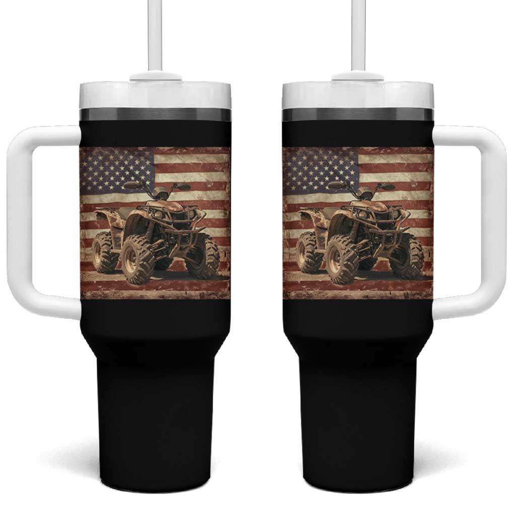 American Flag Quad 4 Wheeler Tumbler With Handle Vintage Retro Cool ATV Quadrider Off Road Clothing - Wonder Print Shop