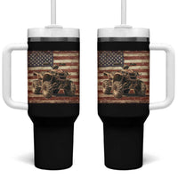 American Flag Quad 4 Wheeler Tumbler With Handle Vintage Retro Cool ATV Quadrider Off Road Clothing - Wonder Print Shop