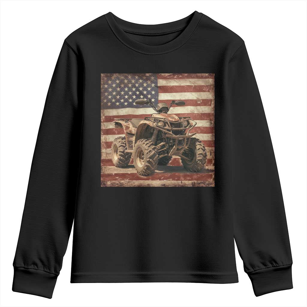 American Flag Quad 4 Wheeler Youth Sweatshirt Vintage Retro Cool ATV Quadrider Off Road Clothing - Wonder Print Shop