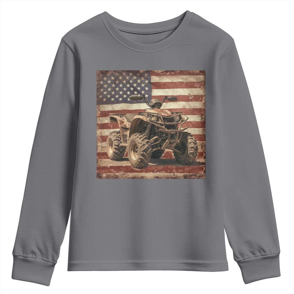American Flag Quad 4 Wheeler Youth Sweatshirt Vintage Retro Cool ATV Quadrider Off Road Clothing - Wonder Print Shop
