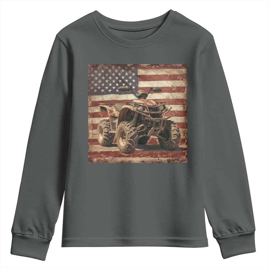 American Flag Quad 4 Wheeler Youth Sweatshirt Vintage Retro Cool ATV Quadrider Off Road Clothing - Wonder Print Shop