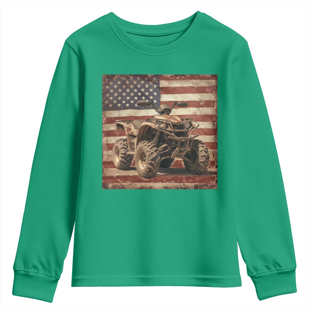 American Flag Quad 4 Wheeler Youth Sweatshirt Vintage Retro Cool ATV Quadrider Off Road Clothing - Wonder Print Shop