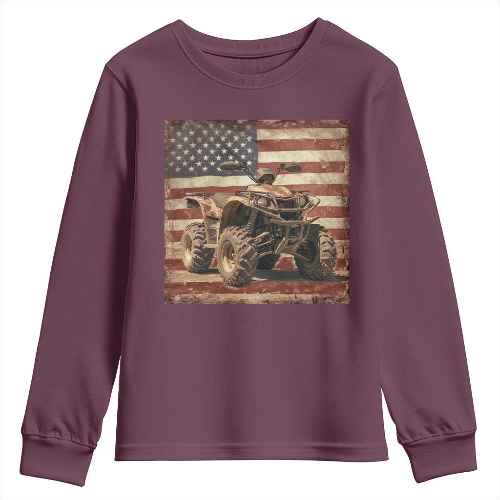 American Flag Quad 4 Wheeler Youth Sweatshirt Vintage Retro Cool ATV Quadrider Off Road Clothing - Wonder Print Shop