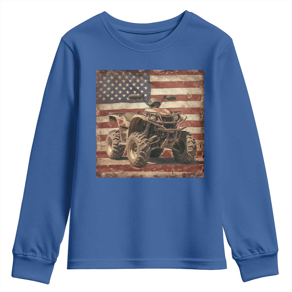 American Flag Quad 4 Wheeler Youth Sweatshirt Vintage Retro Cool ATV Quadrider Off Road Clothing - Wonder Print Shop