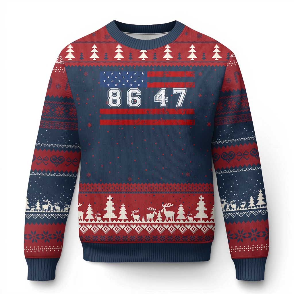 86 47 Ugly Christmas Sweater Impeach 47th President US Flag 8647 - Wonder Print Shop