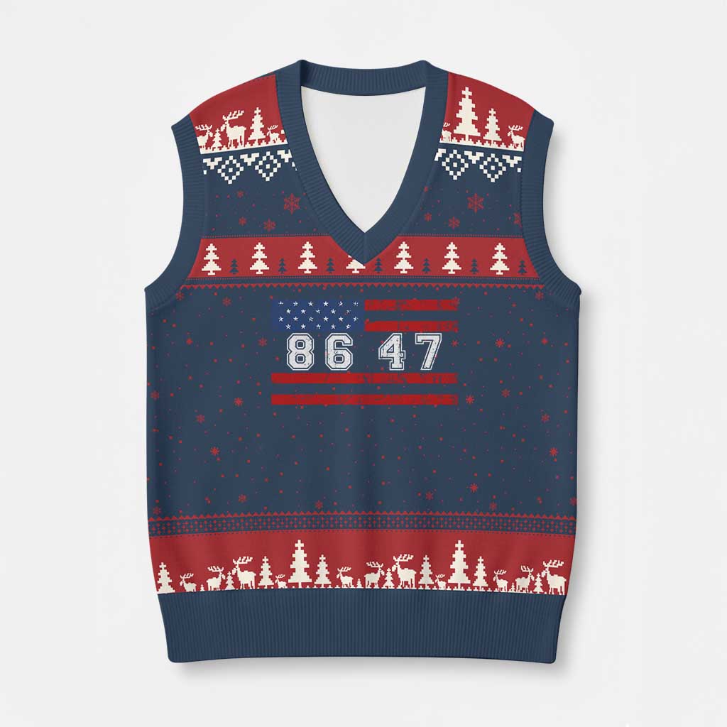 86 47 V-Neck Knit Sweater Vest Impeach 47th President US Flag 8647 - Wonder Print Shop