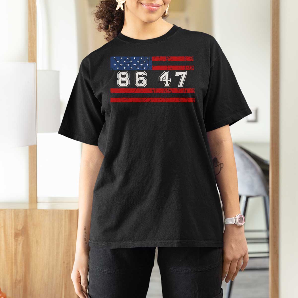 86 47 T Shirt For Women Impeach 47th President US Flag 8647