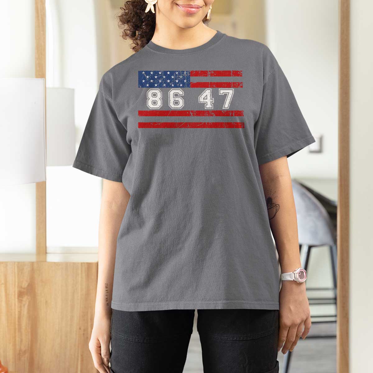 86 47 T Shirt For Women Impeach 47th President US Flag 8647