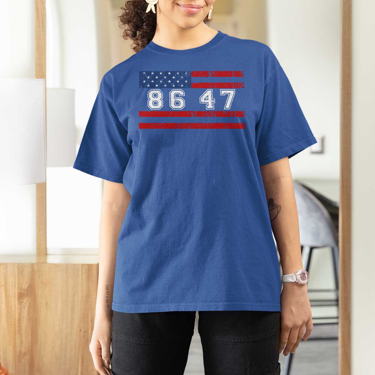 86 47 T Shirt For Women Impeach 47th President US Flag 8647