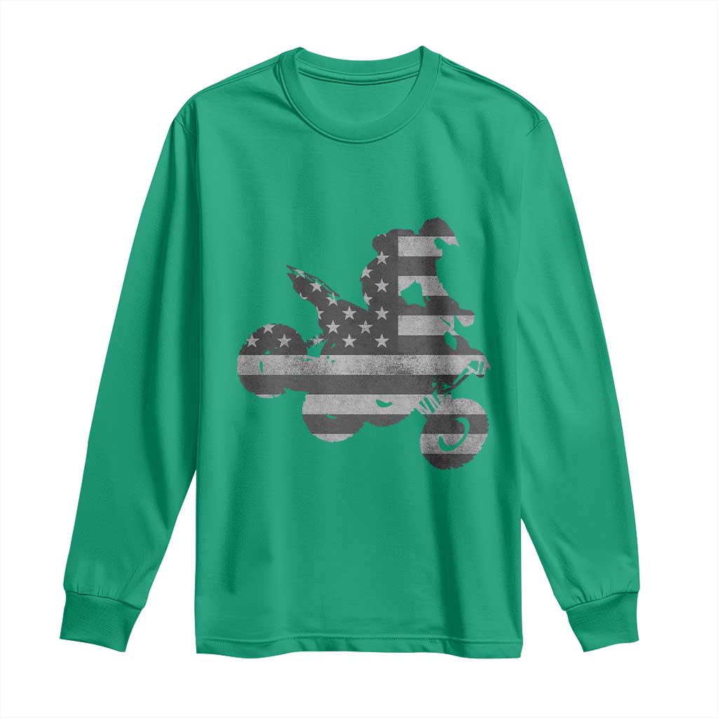 Cool ATV Long Sleeve Shirt Quad 4 Wheeler ATV Riding American Flag - Wonder Print Shop