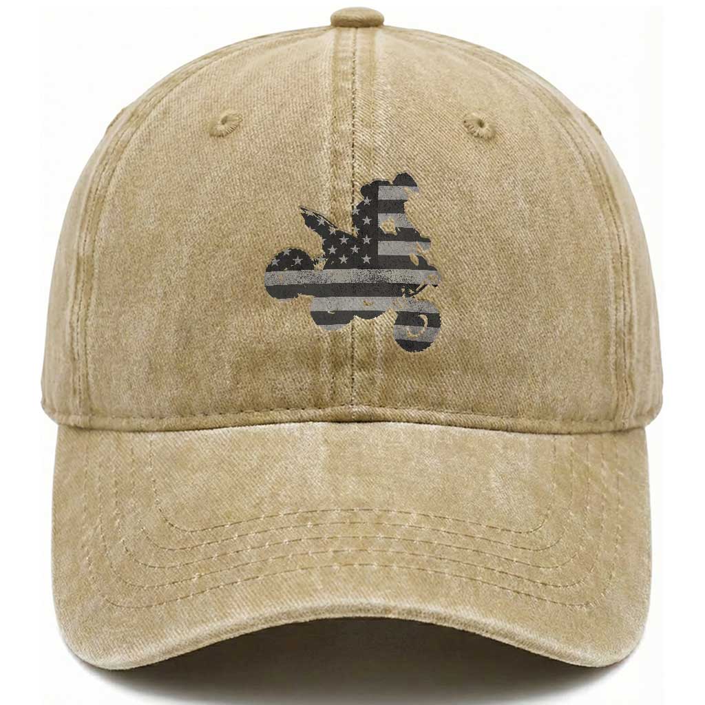Cool ATV Washed Cotton Baseball Cap Quad 4 Wheeler ATV Riding American Flag