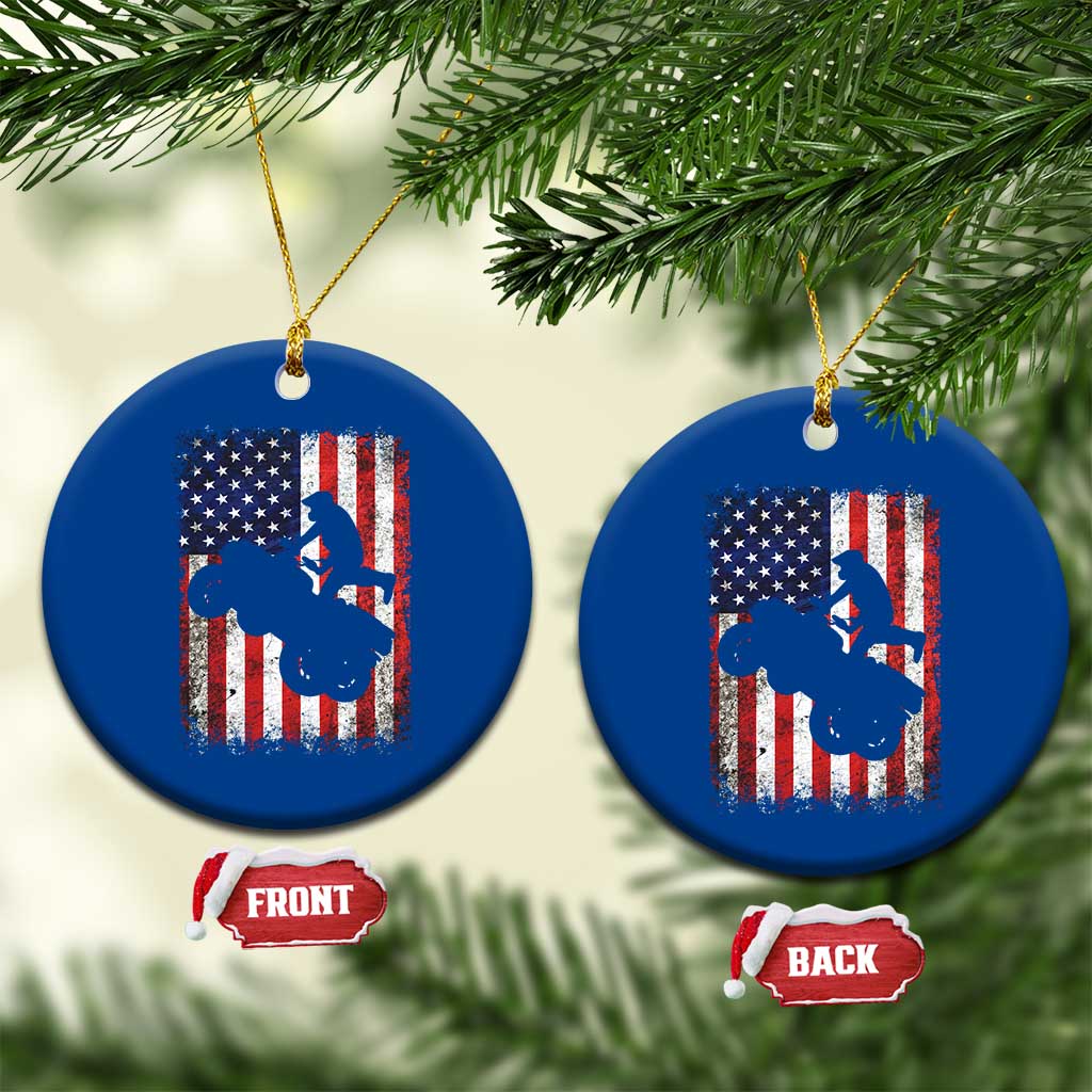 Cool ATV American Flag Ceramic Ornament Retro Quad 4 Wheeler ATV Riding Quadrider Off Road - Wonder Print Shop