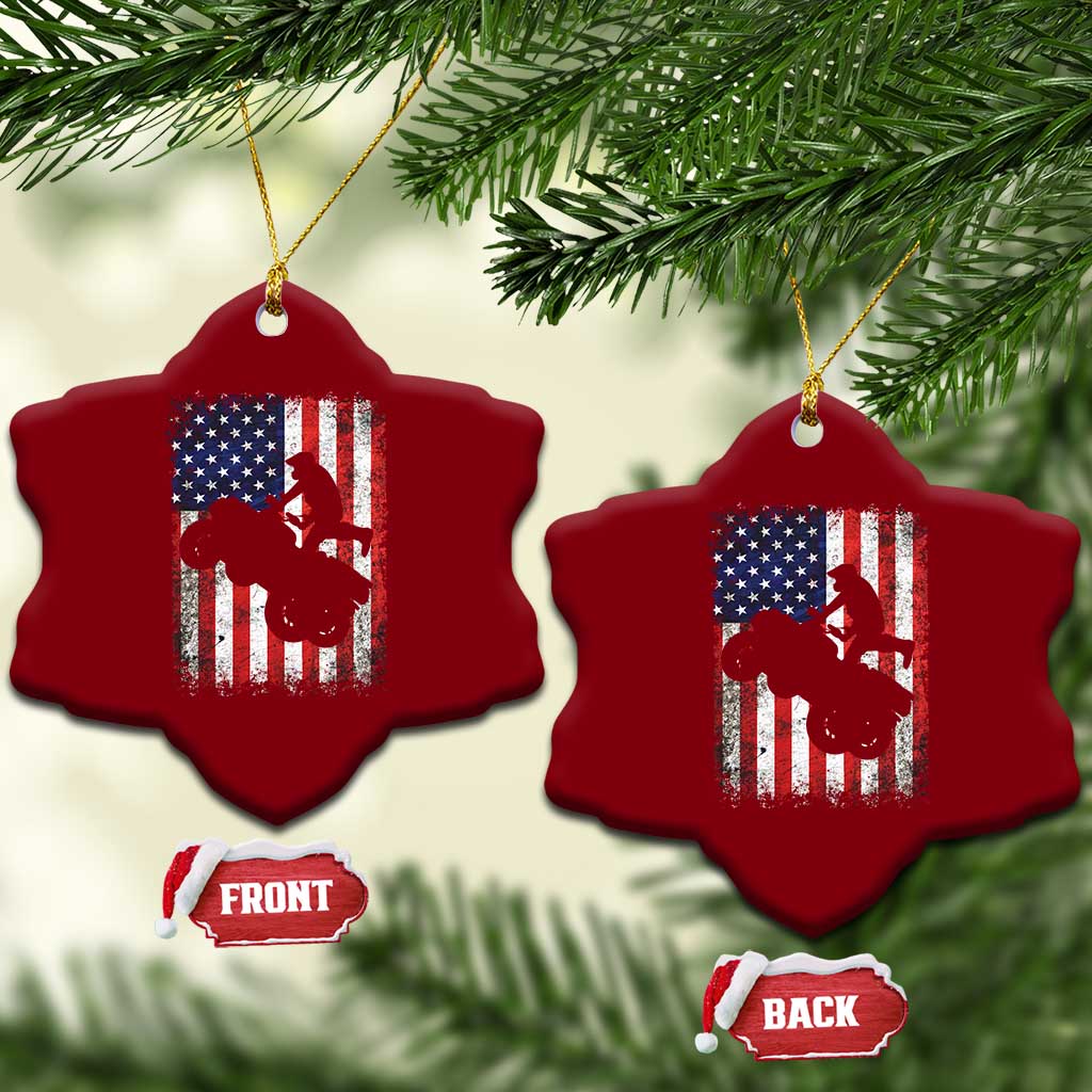 Cool ATV American Flag Ceramic Ornament Retro Quad 4 Wheeler ATV Riding Quadrider Off Road - Wonder Print Shop