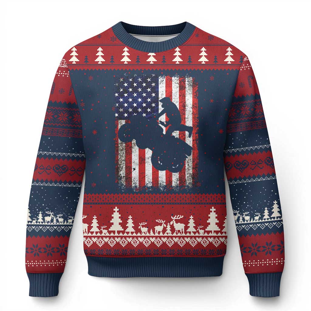 Cool ATV American Flag Ugly Christmas Sweater Retro Quad 4 Wheeler ATV Riding Quadrider Off Road - Wonder Print Shop