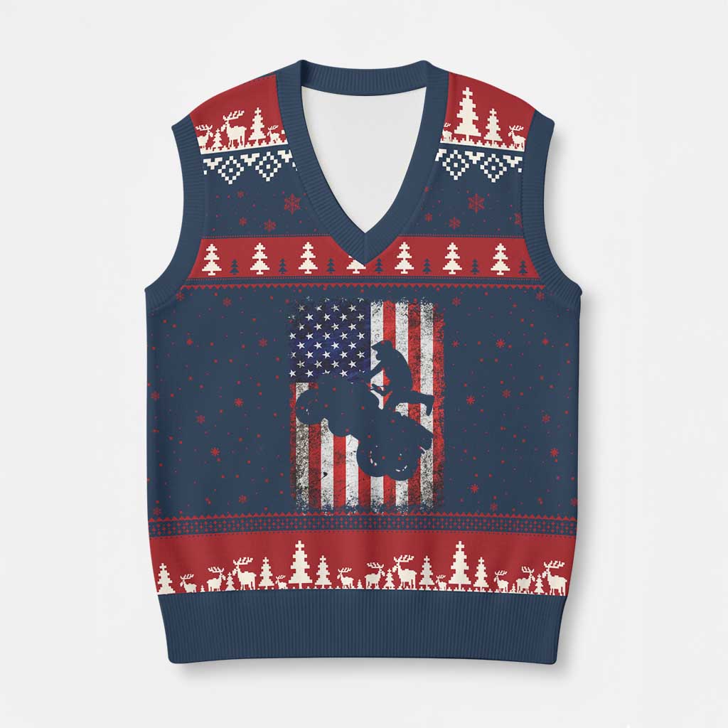 Cool ATV American Flag V-Neck Knit Sweater Vest Retro Quad 4 Wheeler ATV Riding Quadrider Off Road - Wonder Print Shop