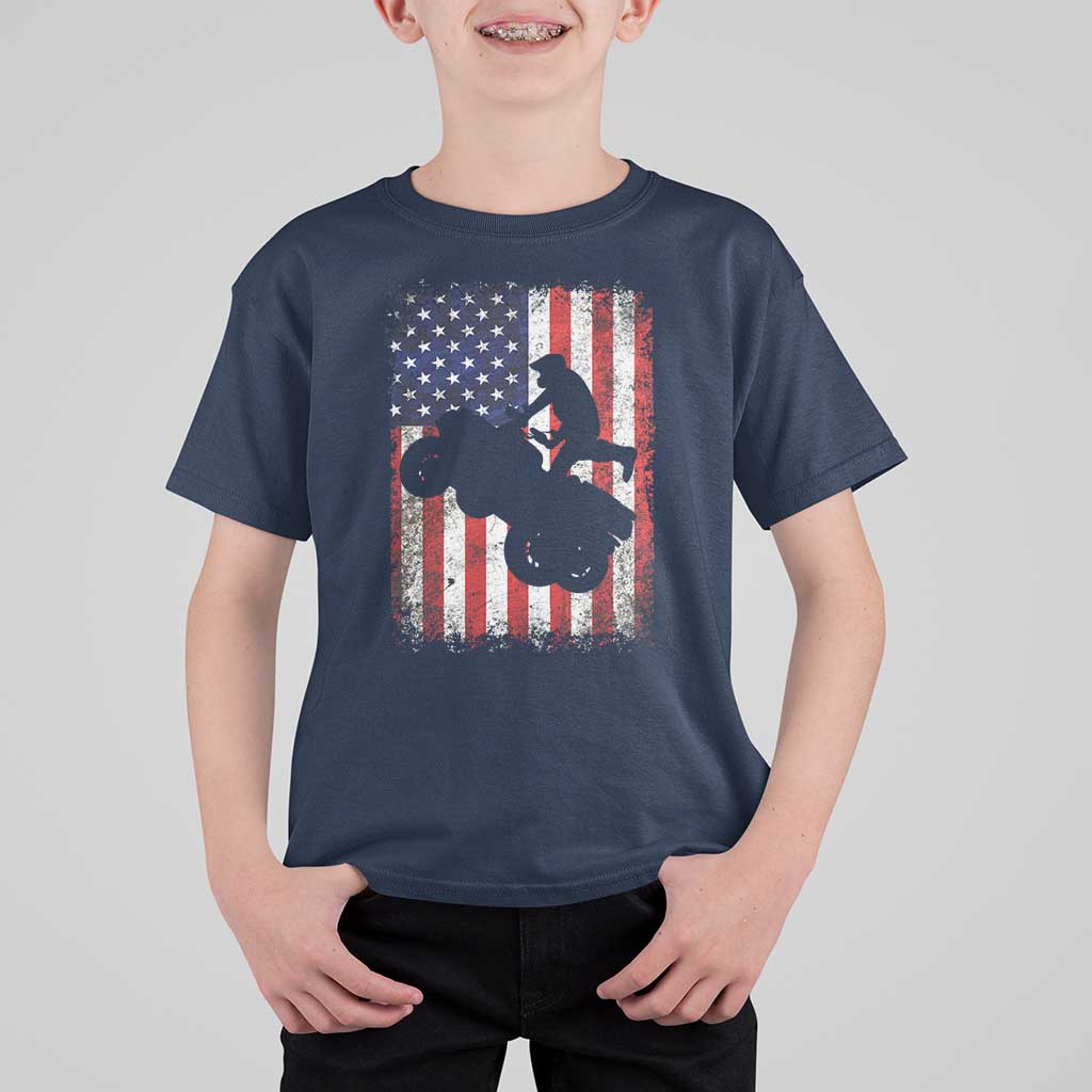 Cool ATV American Flag T Shirt For Kid Retro Quad 4 Wheeler ATV Riding Quadrider Off Road - Wonder Print Shop