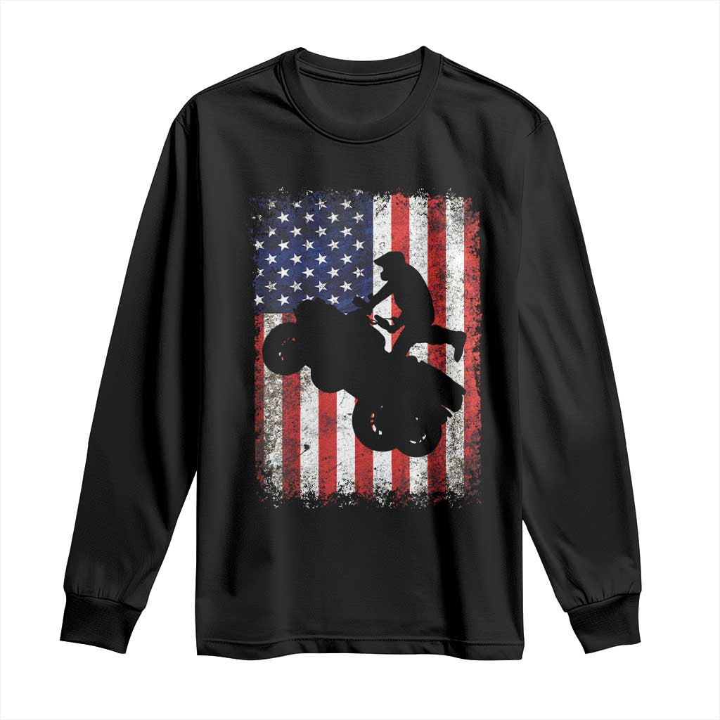 Cool ATV American Flag Long Sleeve Shirt Retro Quad 4 Wheeler ATV Riding Quadrider Off Road - Wonder Print Shop