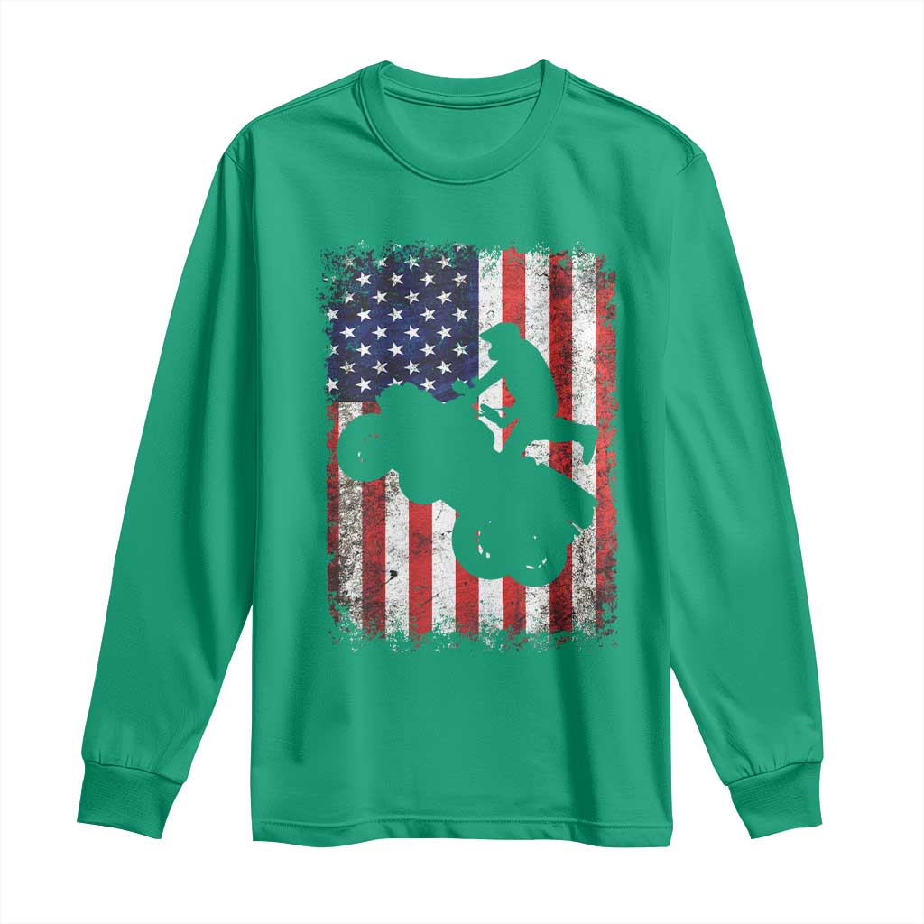 Cool ATV American Flag Long Sleeve Shirt Retro Quad 4 Wheeler ATV Riding Quadrider Off Road - Wonder Print Shop